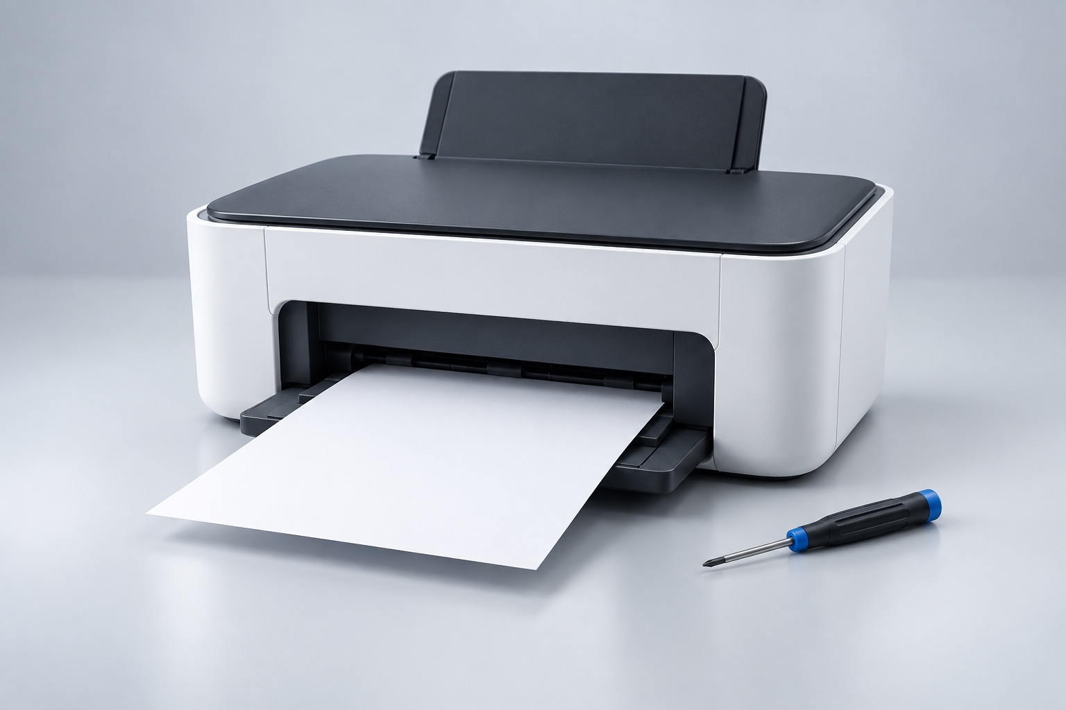Symbolbild: Drucker mit Papier und Werkzeug
